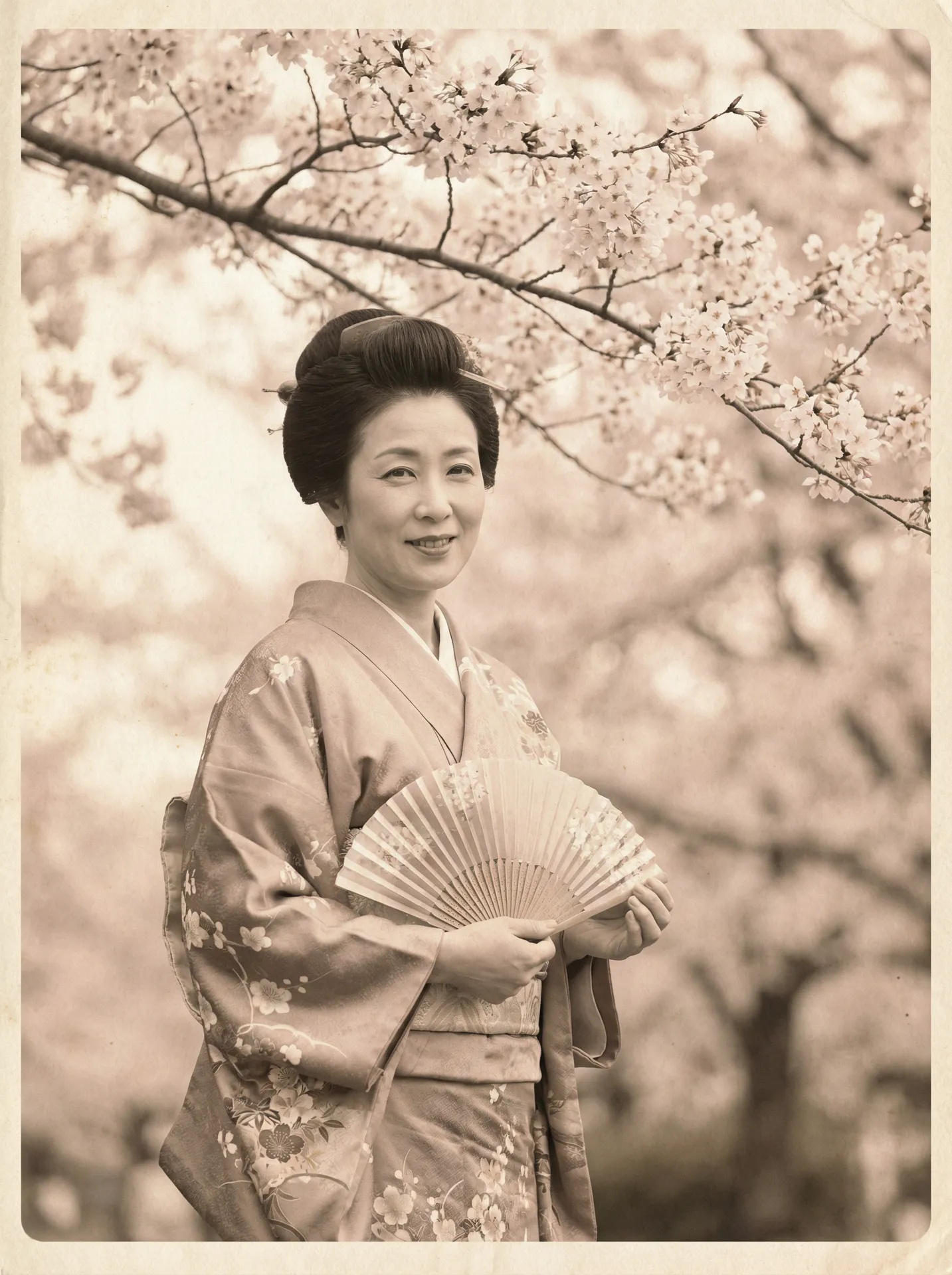一位持扇的优雅 色萝莉_香蕉视频 在樱花树下的复古写真